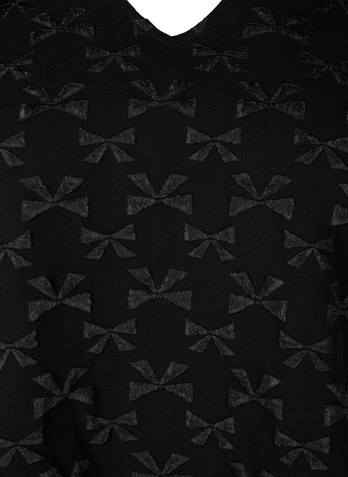 Short-sleeved jacquard blouse with bows, Black W. Bow, Packshot image number 2
