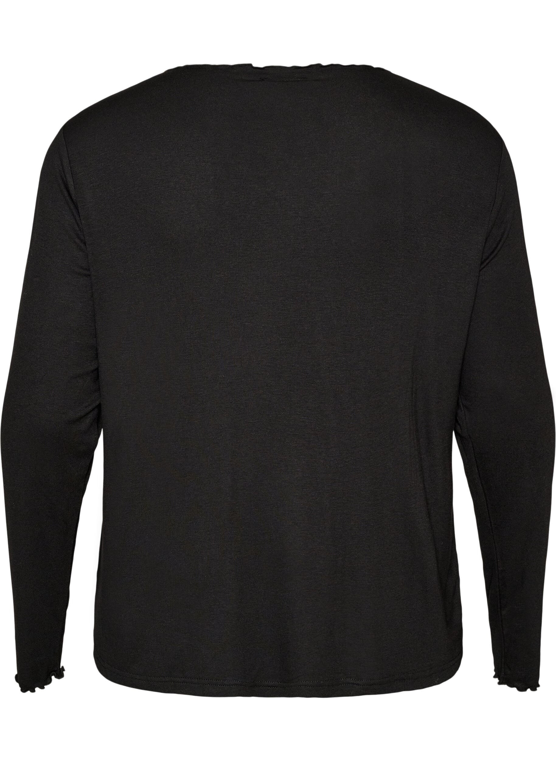 ZizzifashionViscose night top with long sleeves, Black, Packshot image number 1