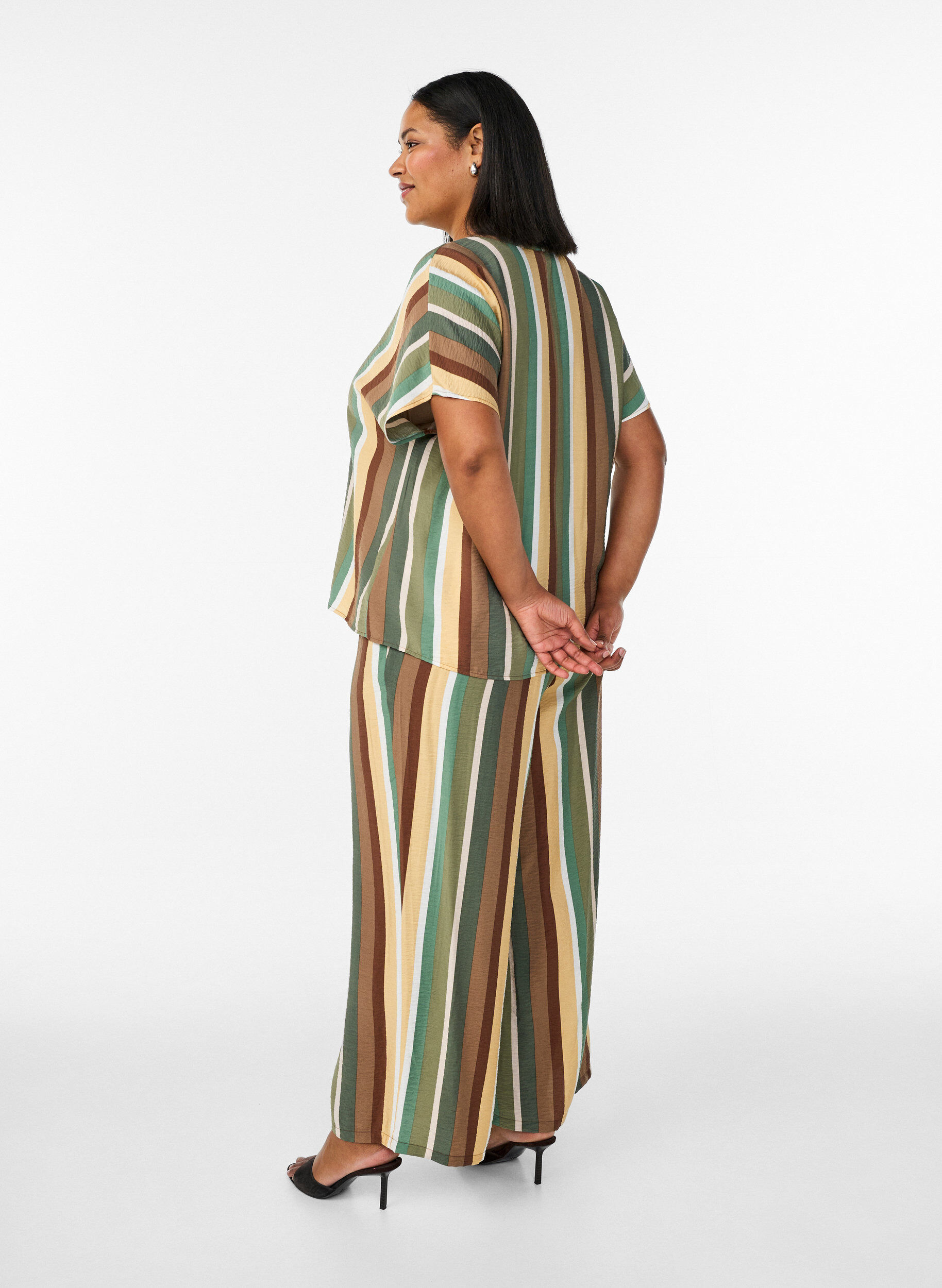ZizzifashionLoose viscose trousers with stripes, Brown, Model image number 1