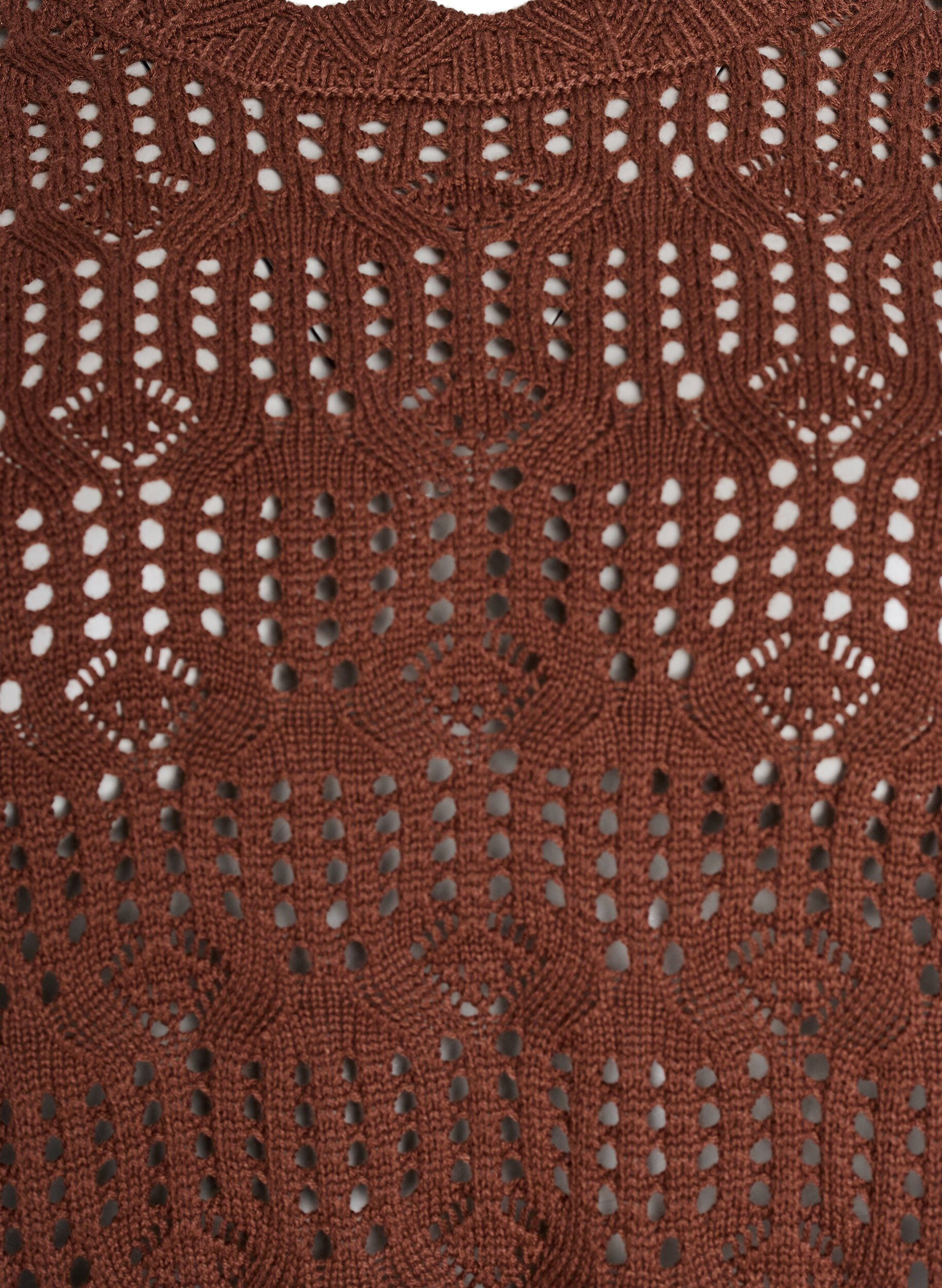 Zizzifashion Loose knitted blouse with eyelet pattern, Brown, Packshot image number 2