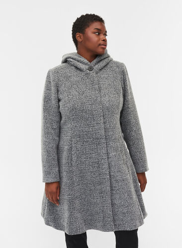 Long coat with wool, Light Grey Melange, Model image number 0