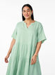 Knee-length cotton muslin dress with an A-line cut, Green, Model image number 3