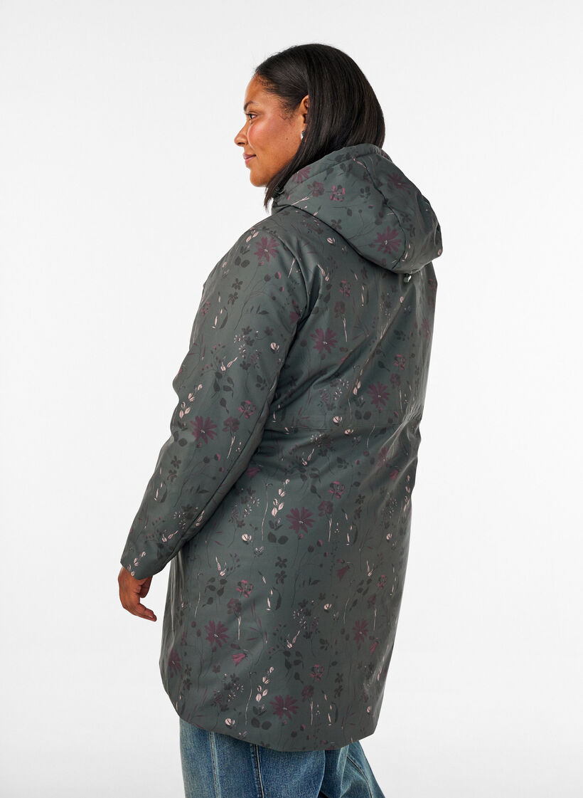 Padded winter jacket with floral print, Green, Model image number 2