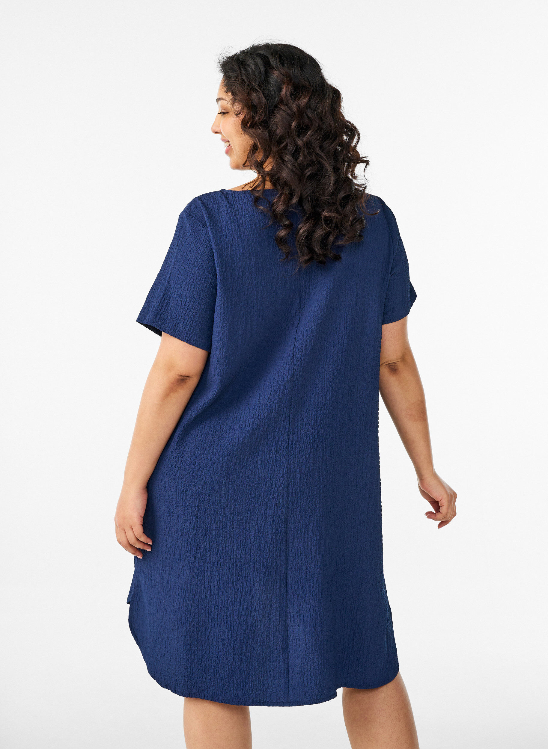 ZizzifashionShort dress with a crinkled texture and short sleeves, Blue, Model image number 2