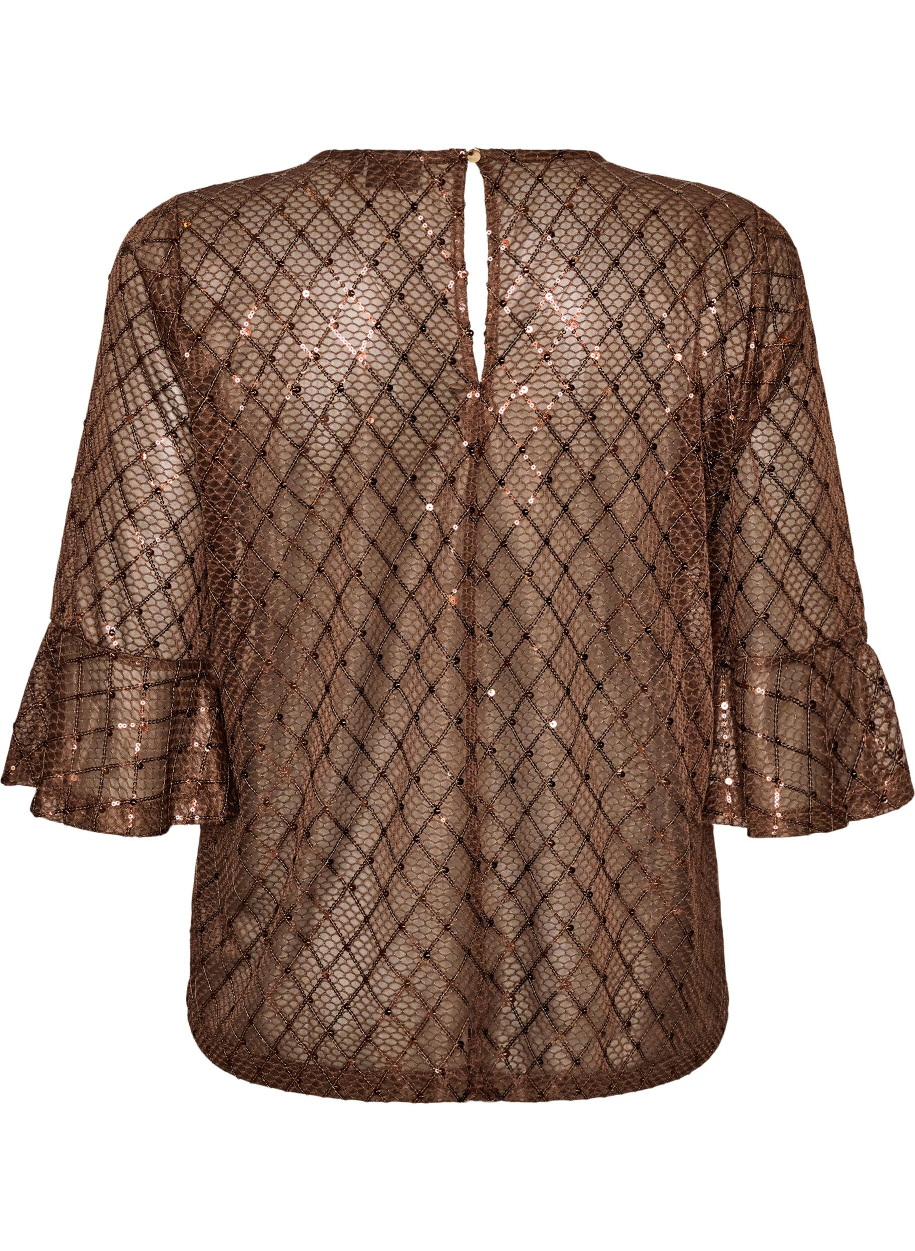 ZizzifashionSheer blouse with sequins and a diamond pattern, Brown, Packshot image number 1