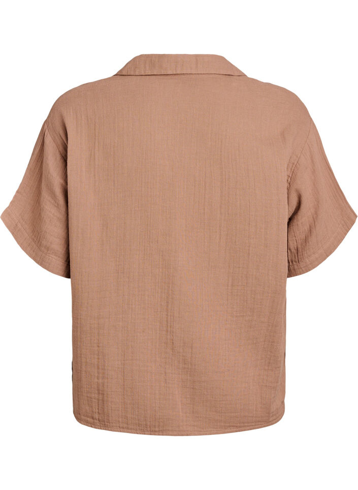 Cotton muslin blouse with short sleeves, Brown, Packshot