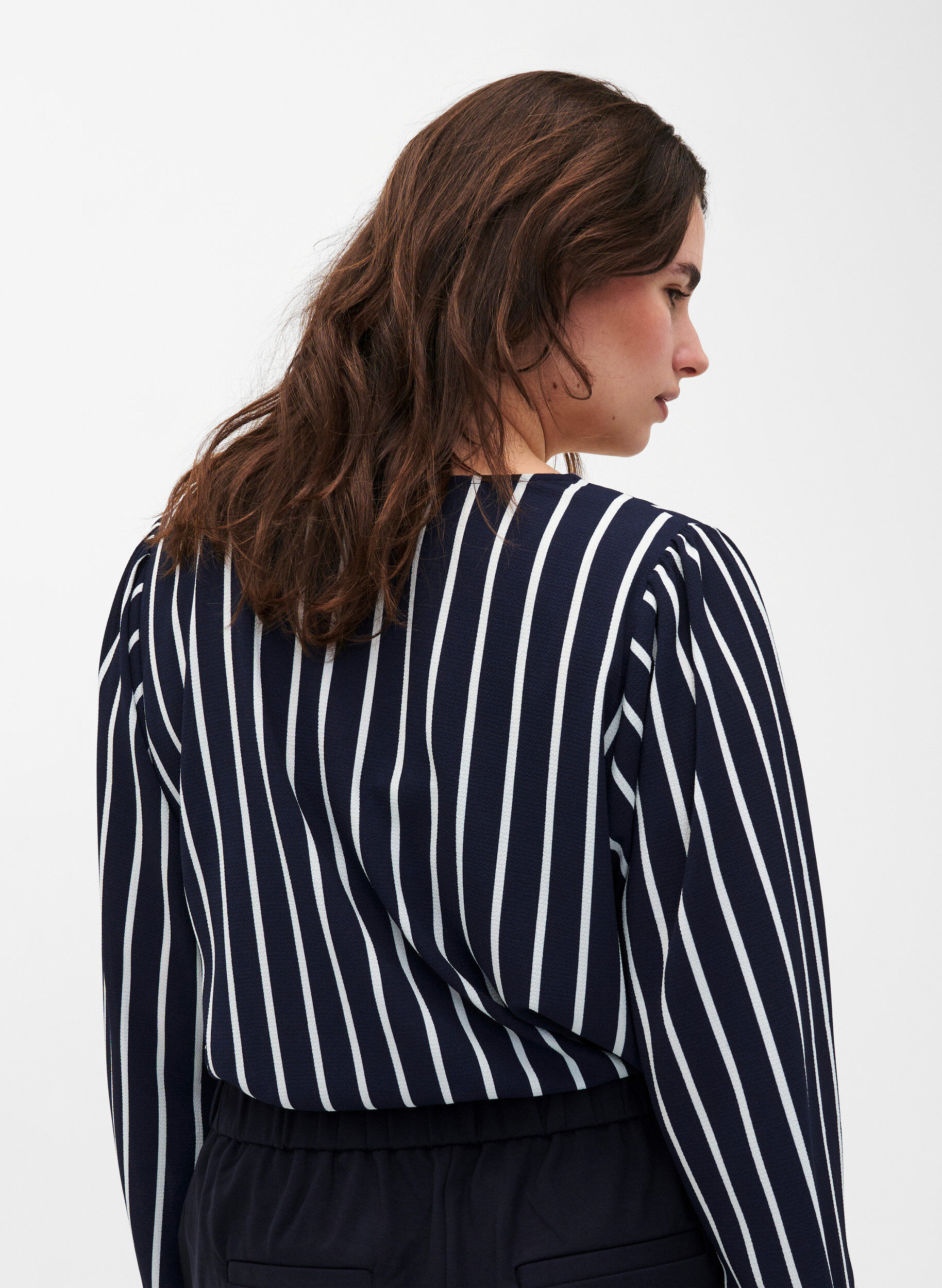 Zizzifashion Shirt blouse with v-neck and print, Maritime Blue Stripe, Model image number 1