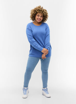 Knitted blouse with textured pattern and round neck, Ultramarine, Model image number 2