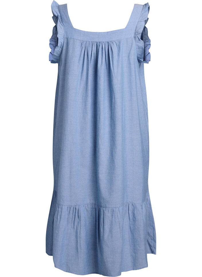 Midi dress in cotton with ruffle details, Light Blue, Packshot image number 1