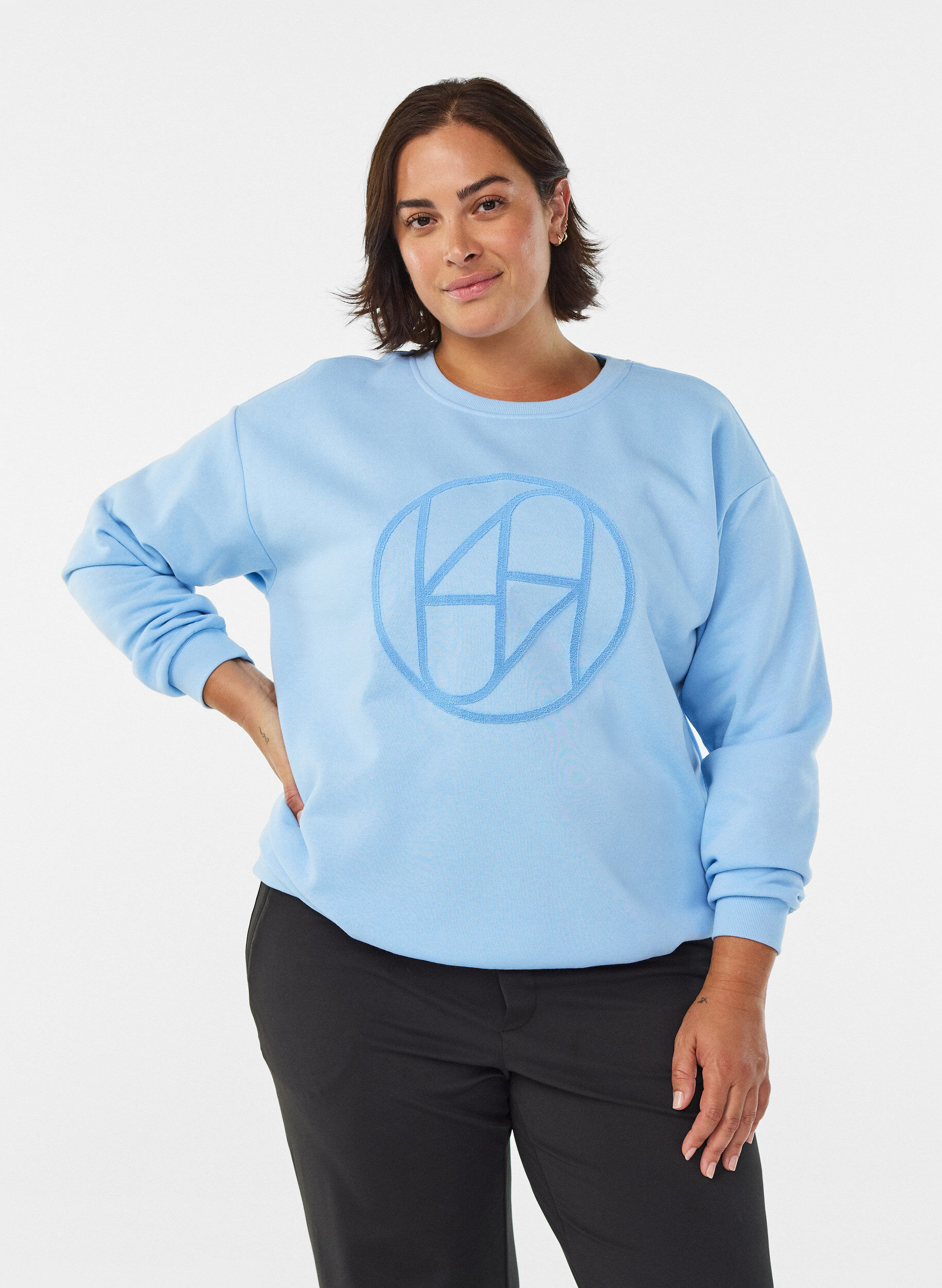 Zizzifashion Sweatshirt with front motif, Light Blue, Model image number 0