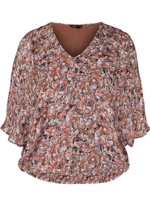 Printed viscose blouse with smock detail, Night Sky AOP, Packshot image number 0