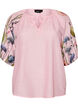 Blouse with tie detail and floral print sleeves, Pink, Packshot image number 0