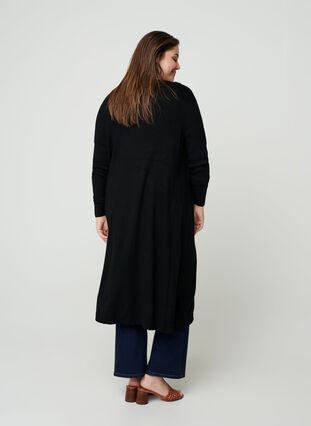 Long knitted cardigan made from a viscose mix, Black, Model image number 2