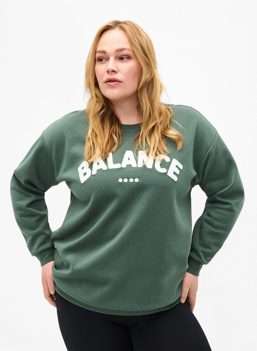 Sweatshirt with terry text, Green, Model image number 0