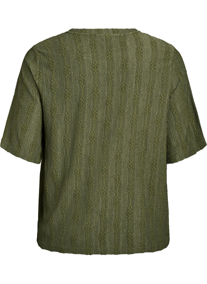 Blouse with textured pattern and short sleeves, Green, Packshot image number 1