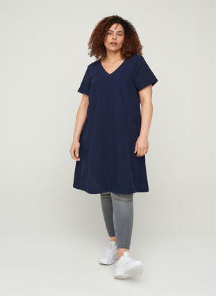 Short-sleeved cotton dress, Night Sky, Model image number 2