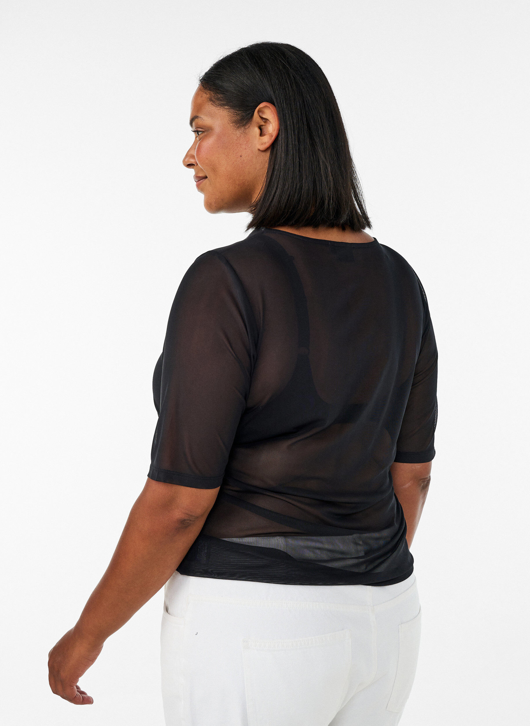 Zizzifashion Mesh top with short sleeves and round neck, Black, Model image number 1