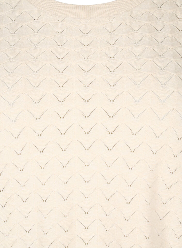 Knitted blouse with openwork pattern and short sleeves, Birch Mel., Packshot image number 2