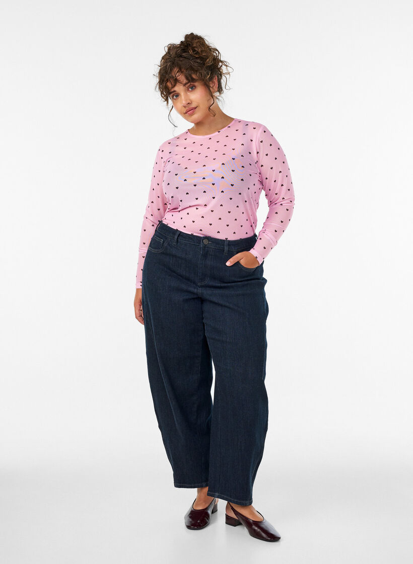 Mesh blouse with print, Pink, Model image number 1