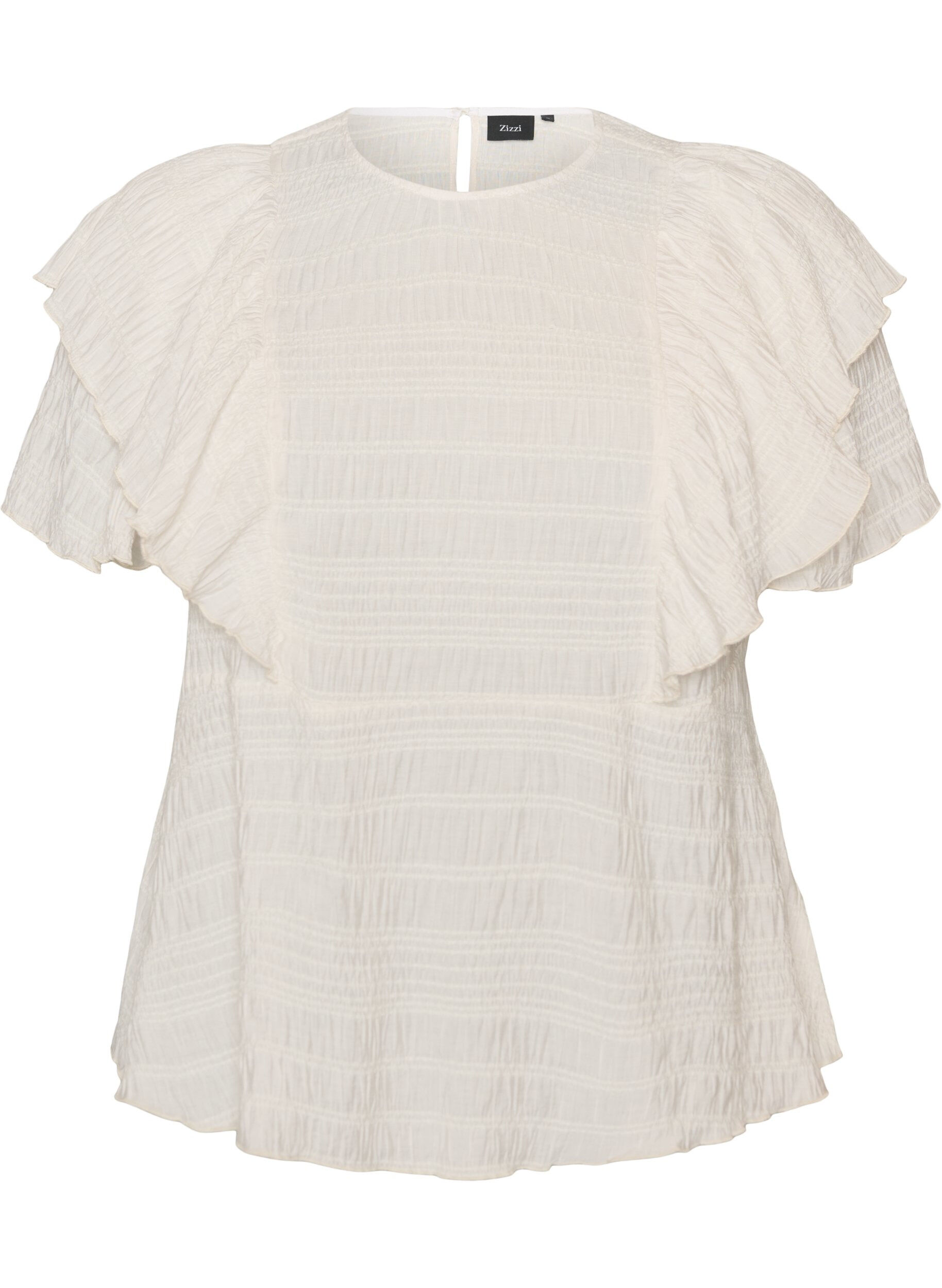 Zizzifashion Blouse with smocked texture and ruffle sleeves, Vanilla, Packshot image number 0