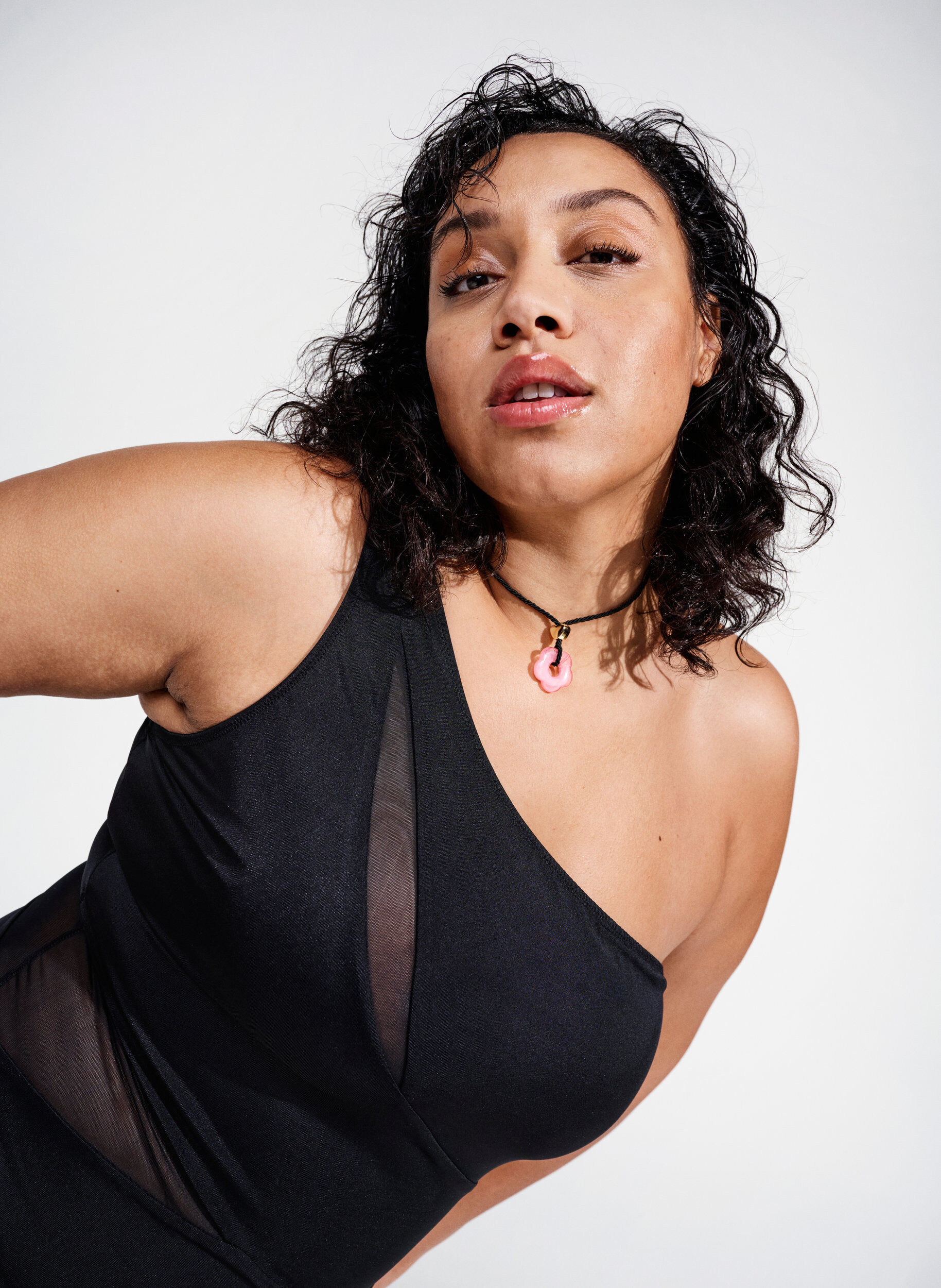 Zizzifashion One-shoulder swimsuit with mesh, Black, Image image number 0