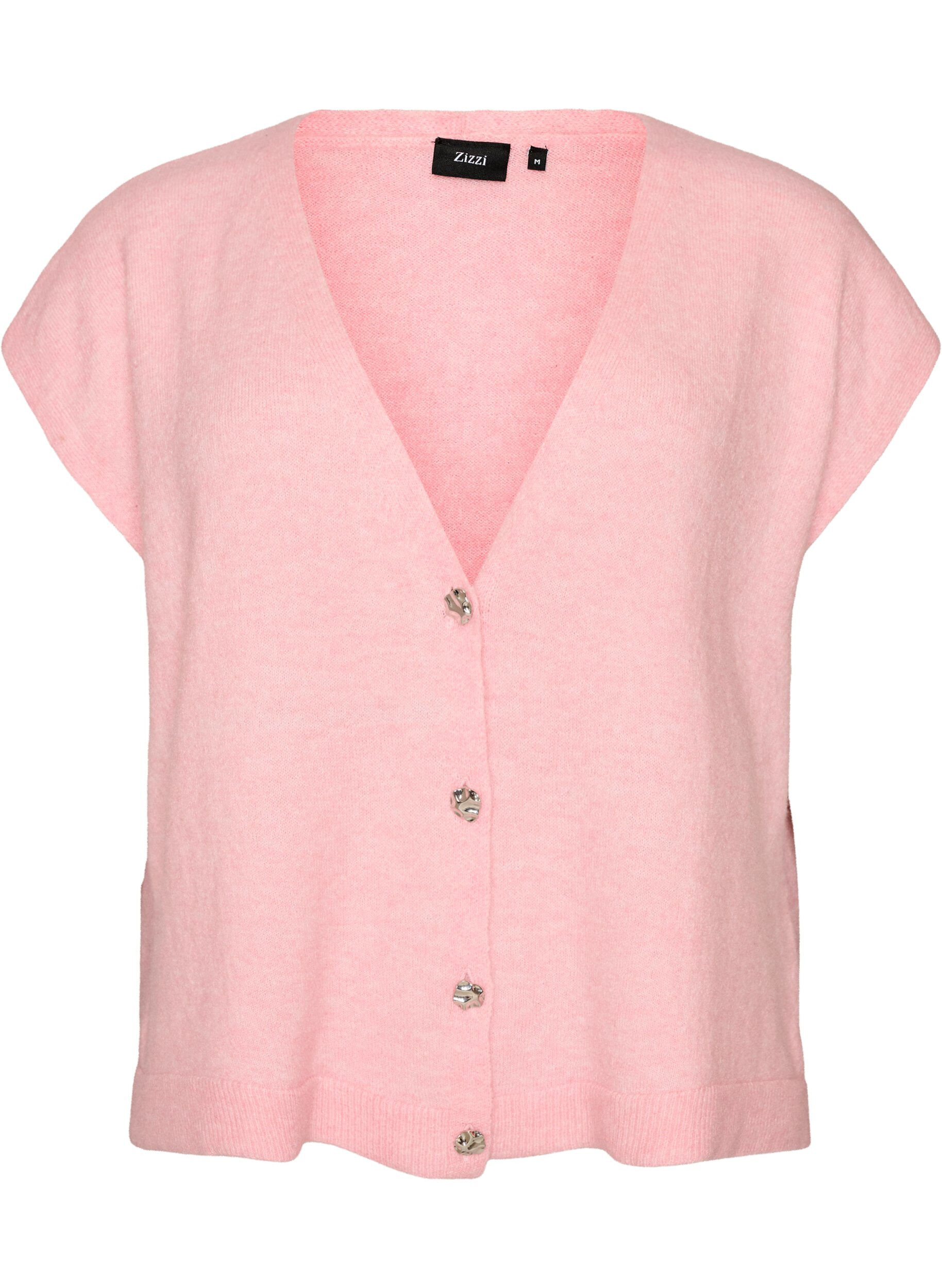 ZizzifashionKnitted vest with V-neck and decorative buttons, Pink, Packshot image number 0