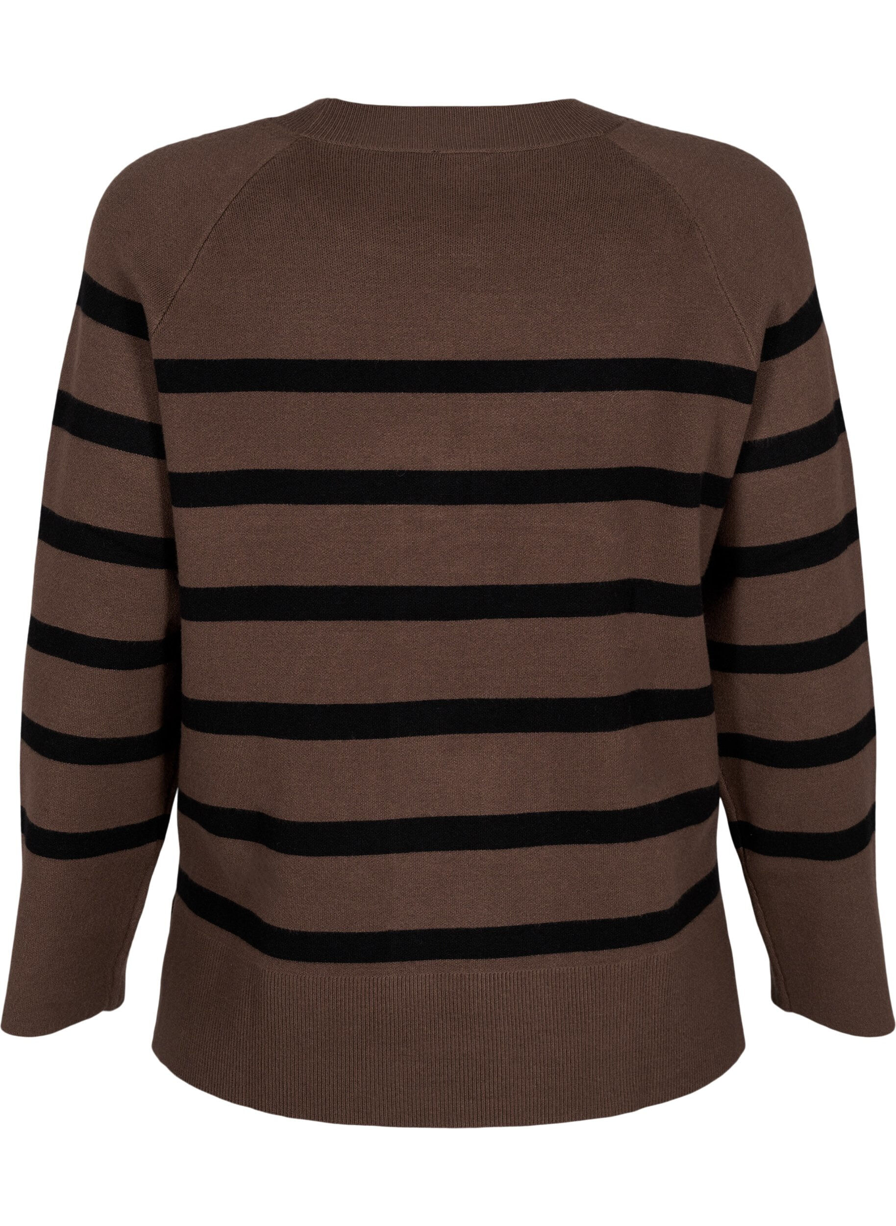 Zizzifashion Striped knitted blouse with round neck, Carafe w. black , Packshot image number 1