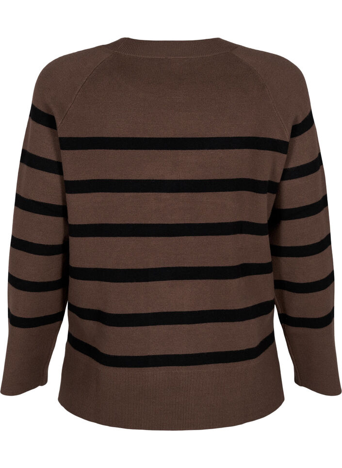 Striped knitted blouse with round neck, Carafe w. black , Packshot image number 1