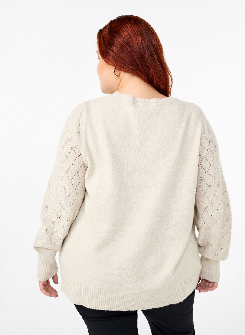 Knitted blouse with lace pattern, Pumice Stone Mel., Model image number 1