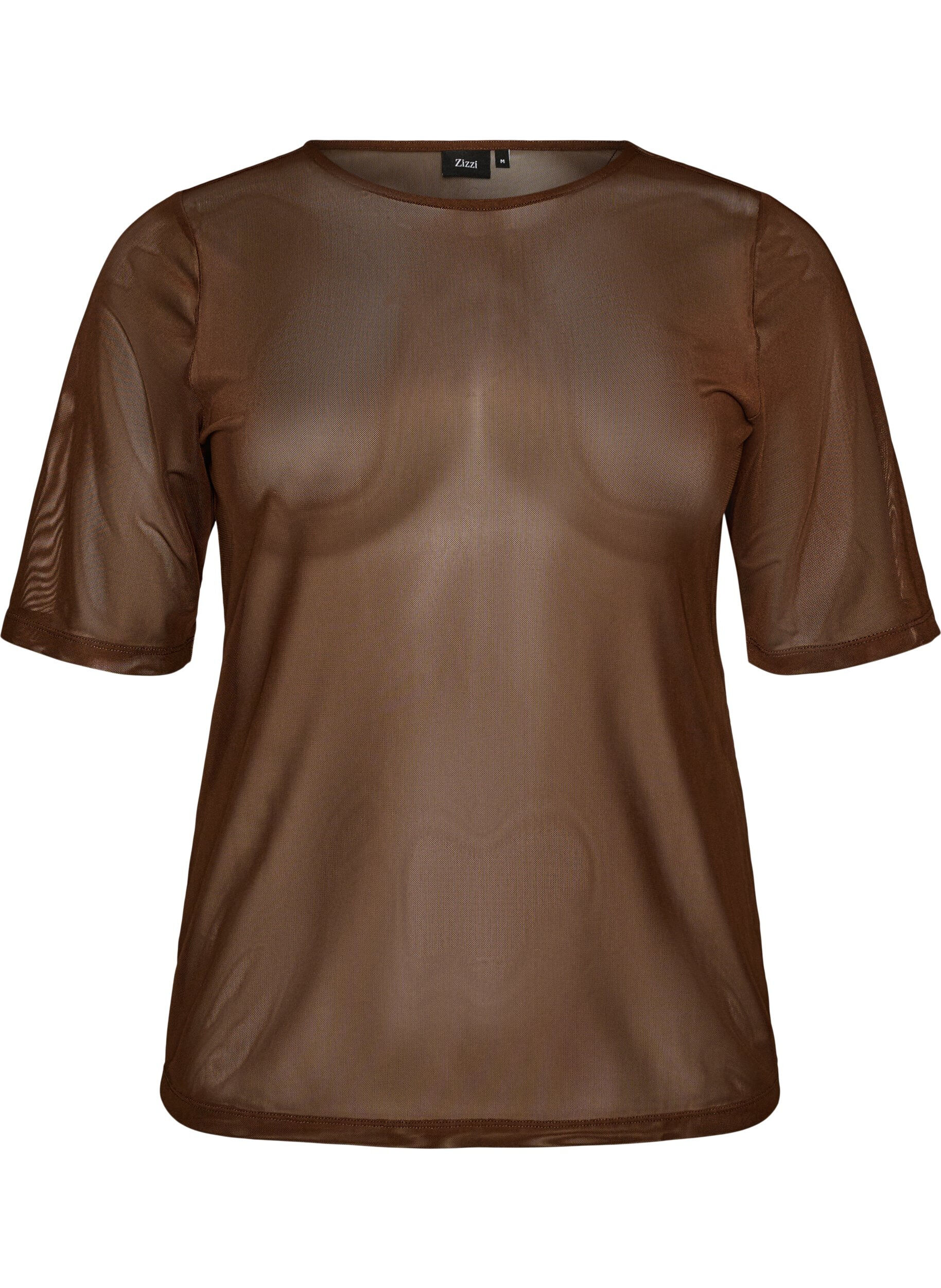 Zizzifashion Mesh top with short sleeves and round neck, Brown, Packshot image number 0