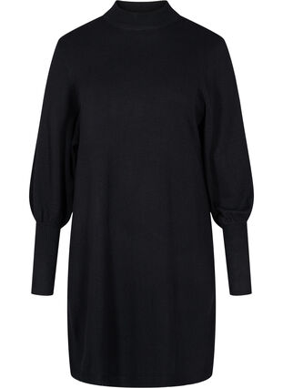 Long-sleeved knitted dress with rounded neckline, Black, Packshot image number 0