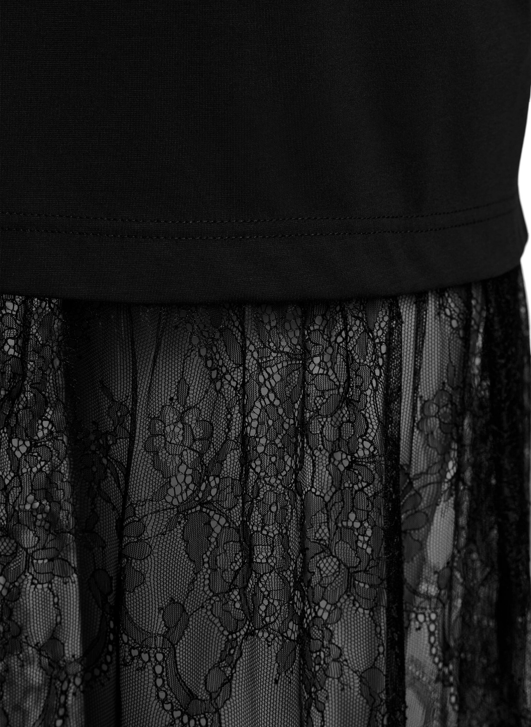 Zizzifashion Jersey T-shirt dress with a lace layer, Black, Packshot image number 3