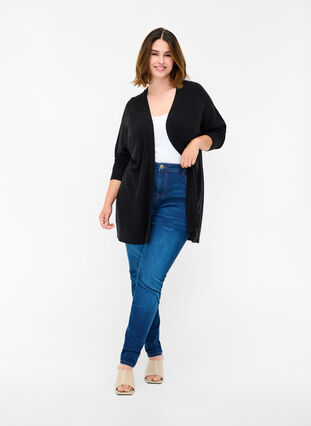 Textured knitted cardigan, Black, Model image number 2