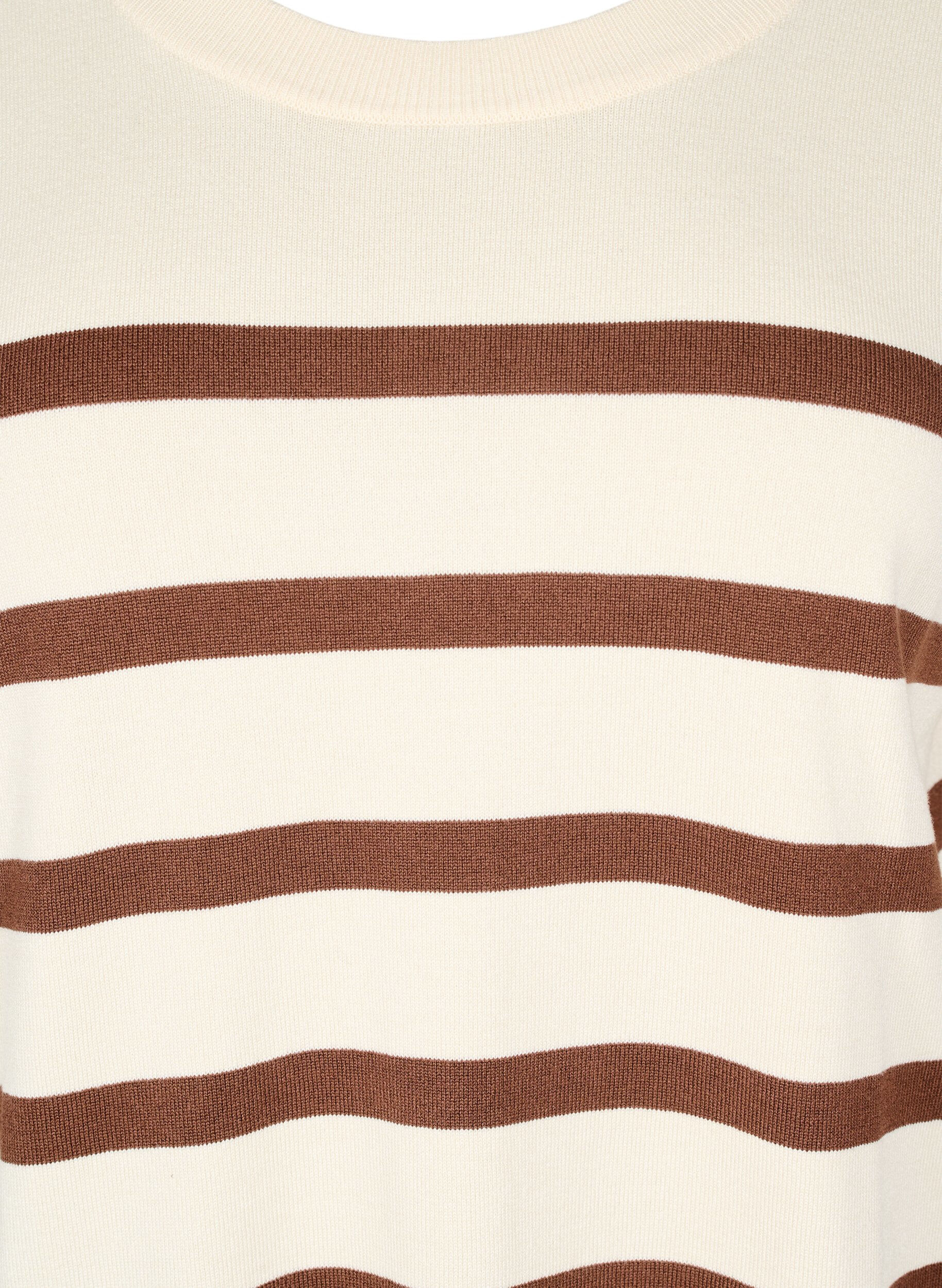 Zizzifashion Striped knit top with short sleeves, Beige, Packshot image number 2