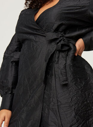 Long-sleeved wrap dress, Black, Model image number 2