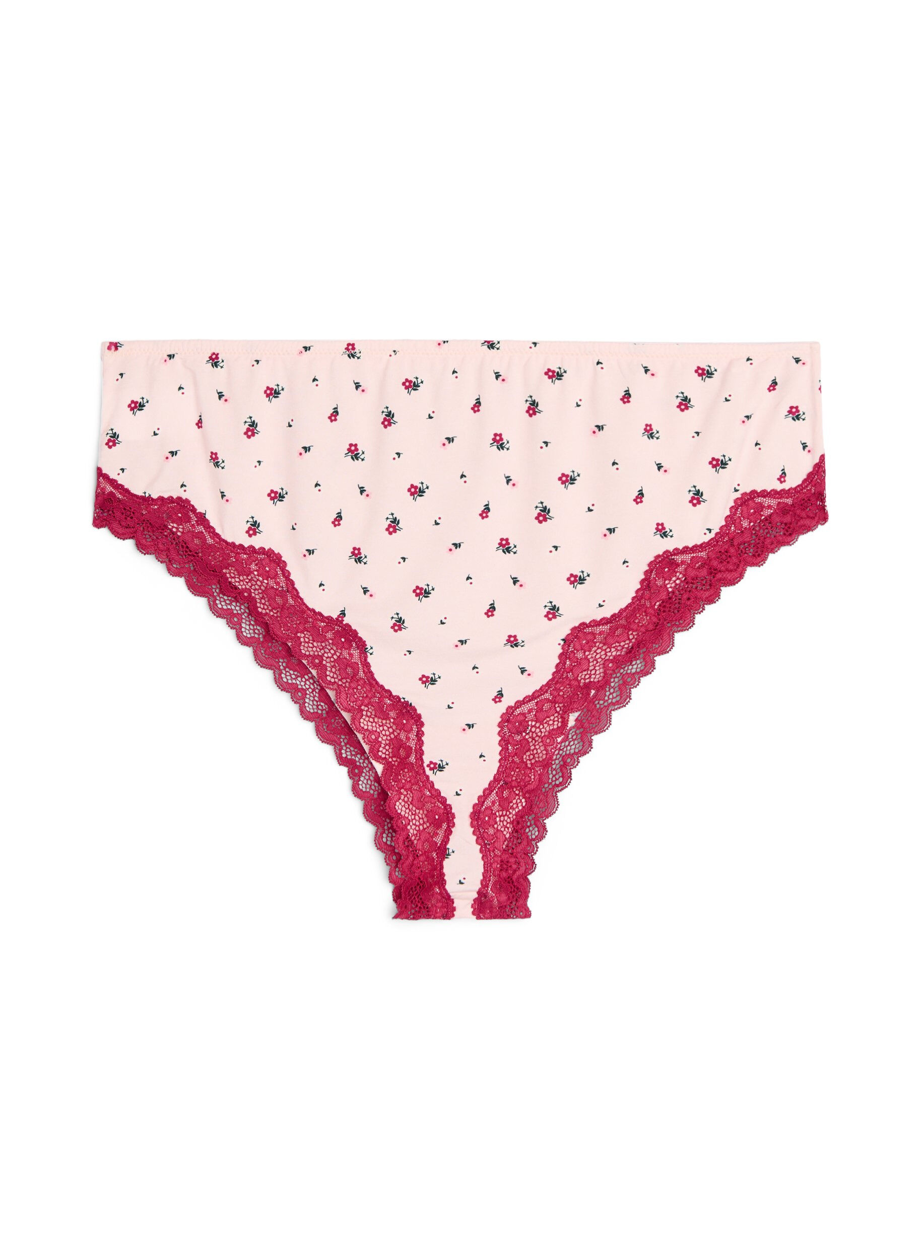 Zizzifashion Brazilian panties with floral print and lace, Rose, Packshot image number 1