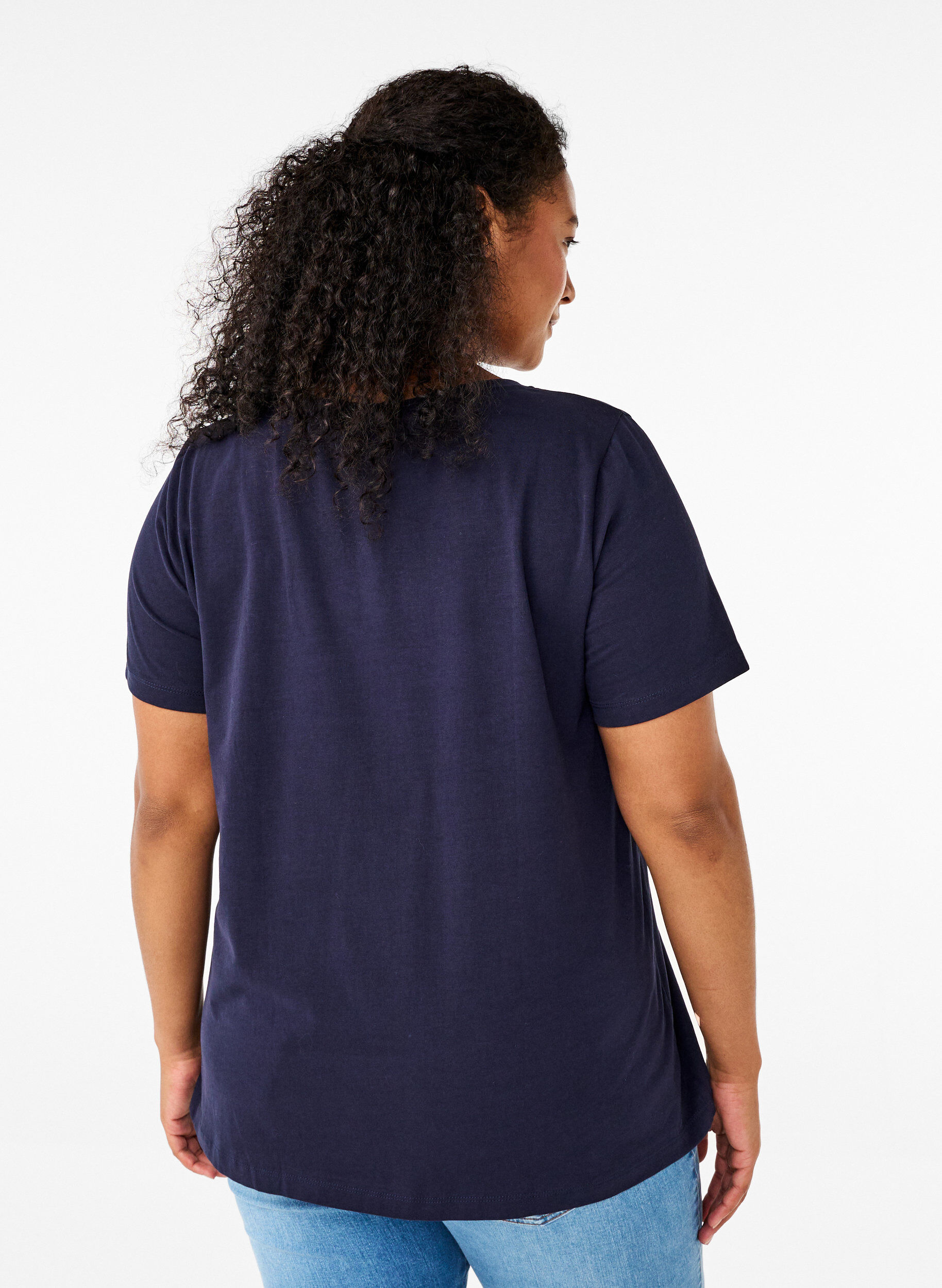 ZizzifashionBasic plain cotton t-shirt, Blue, Model image number 2