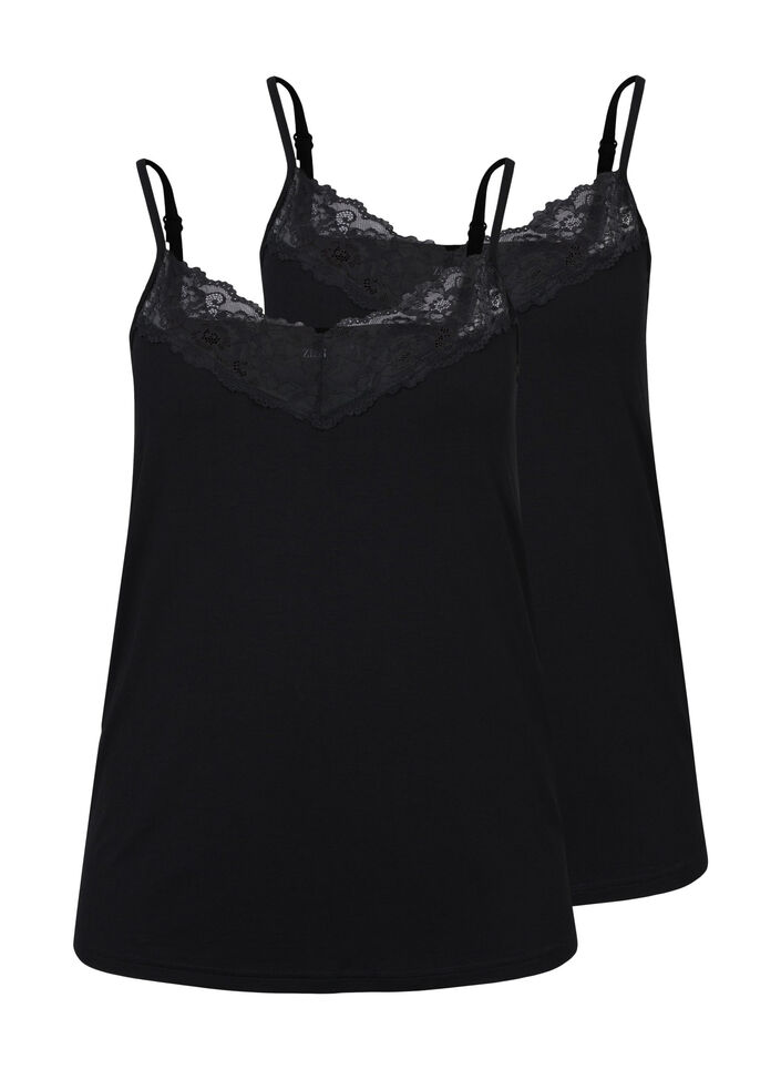 Viscose top with lace details, Black, Packshot image number 0