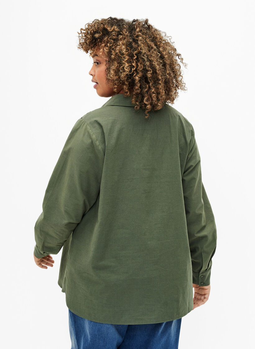 Cotton shirt with broderie anglaise, Thyme, Model image number 1