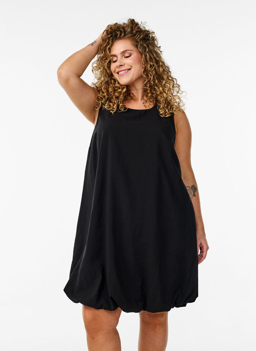 Knee-length balloon dress with pockets, Black, Model image number 0