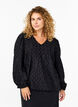 Long-sleeved patterned blouse with a V-neck, Black, Model image number 0