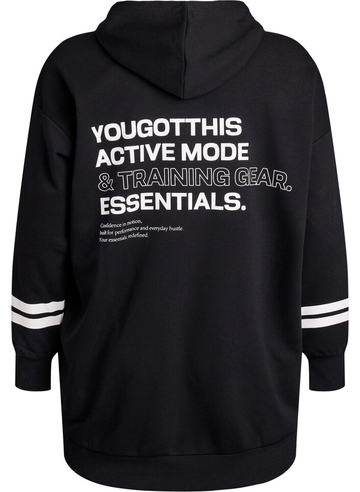 Long sweat cardigan with printed details, Black, Packshot image number 1