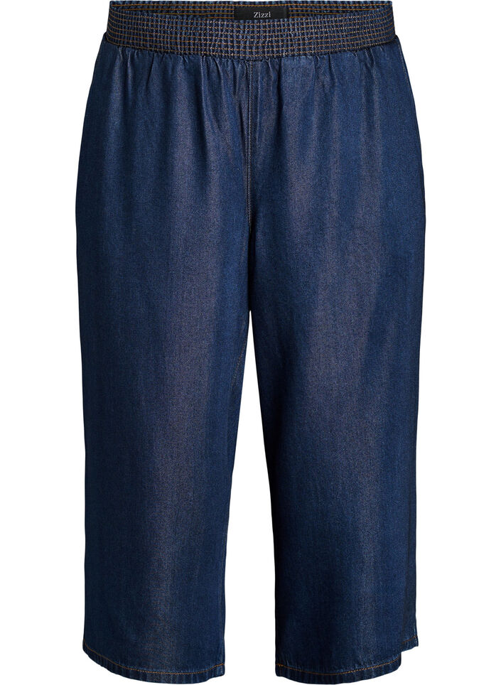 Lyocell culotte trousers with wide legs and denim look, Blue, Packshot image number 0