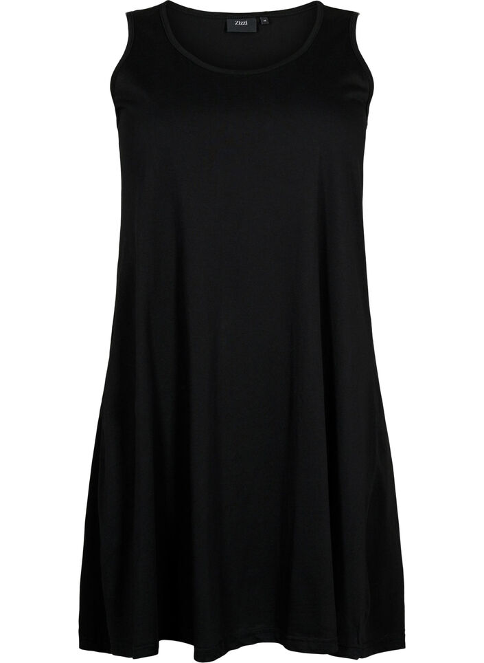 Sleeveless cotton dress with a-shape, Black, Packshot image number 0