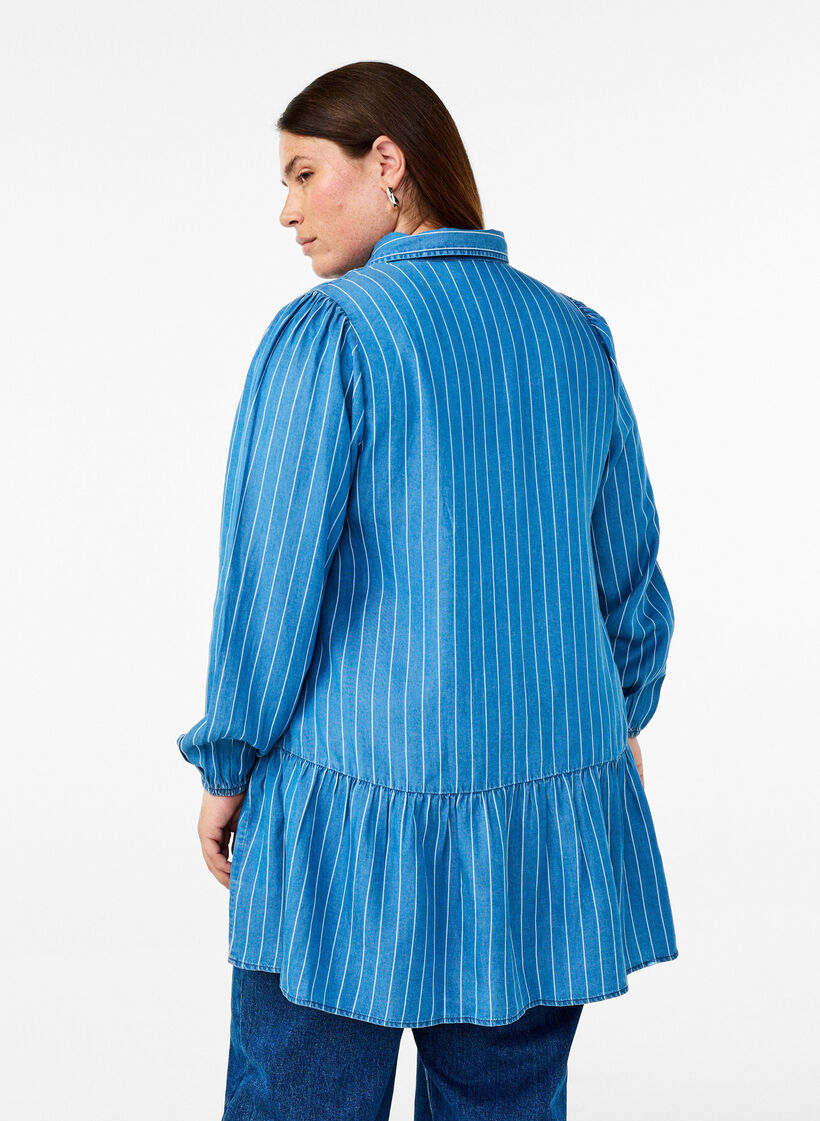Denim tunic with TENCEL™ and stripes, Blue, Model image number 2