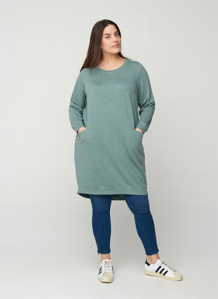 Sweater dress with long sleeves, Balsam Green Mel, Model image number 2
