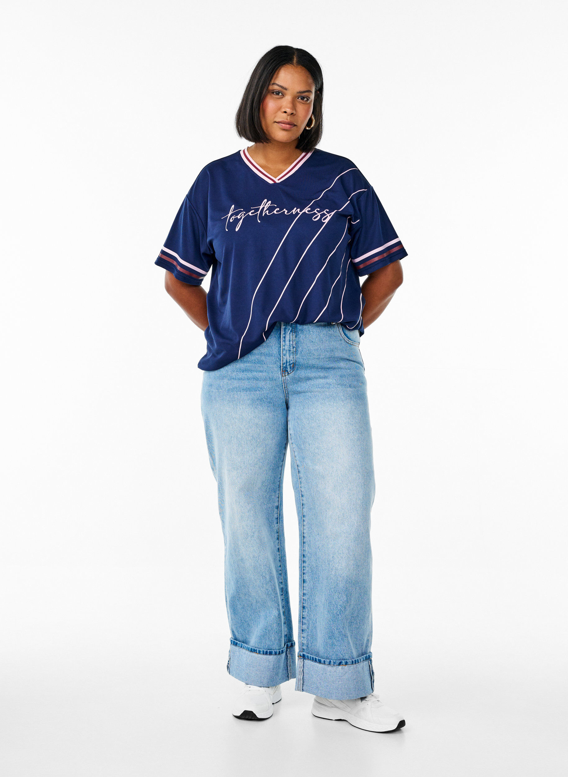 Zizzifashion Sporty T-shirt with checks and text print, Blue, Model image number 1