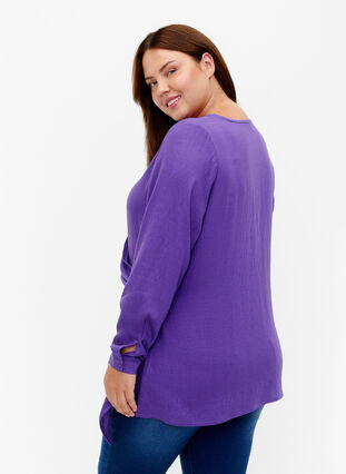 Long-sleeved blouse in viscose with a wrap look, Prism Violet, Model image number 1