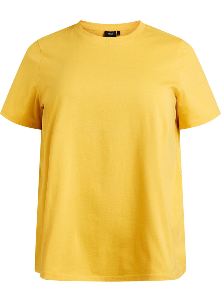 Basic cotton T-shirt with round neck, Yellow, Packshot image number 0
