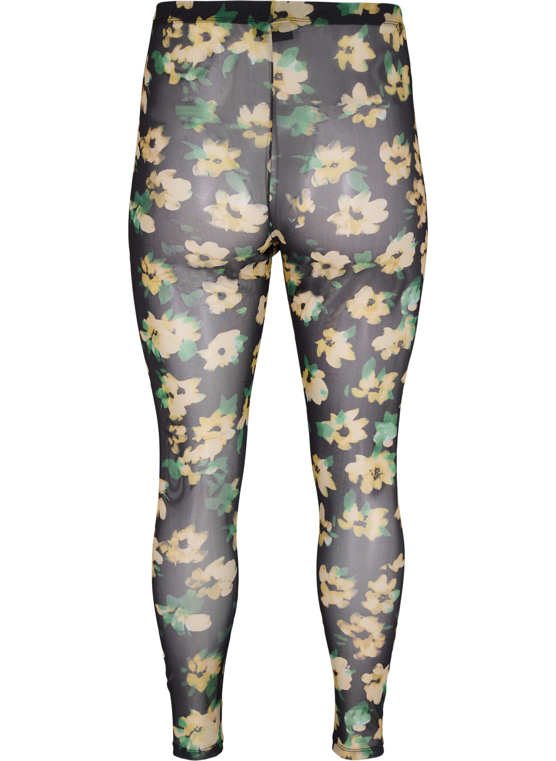Zizzifashion Mesh leggings with floral print, Yellow Green AOP, Packshot image number 1
